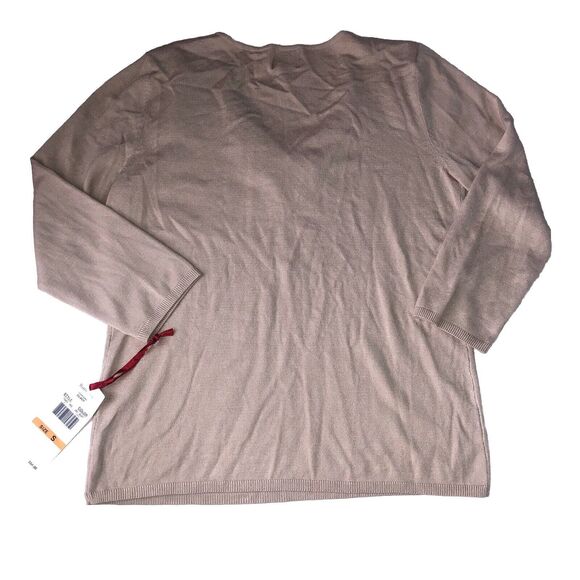 Ruby Rd. Women’s Embellished V neck 3/4 Sleeve Glacé Buff Sweater Small NWT - Picture 2 of 14